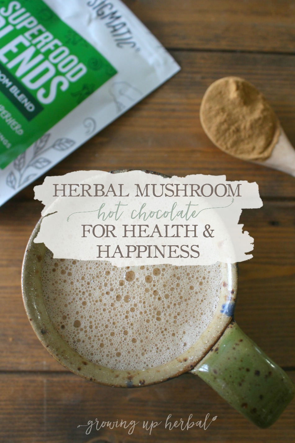 Herbal Mushroom Hot Chocolate For Health & Happiness | Growing Up Herbal | I’m sharing one of my favorite recipes for herbal mushroom hot chocolate as well as some of the health benefits of cacao and mushrooms. Here’s to enjoying the last days of winter, and don’t forget to pin this post to your Pinterest boards!