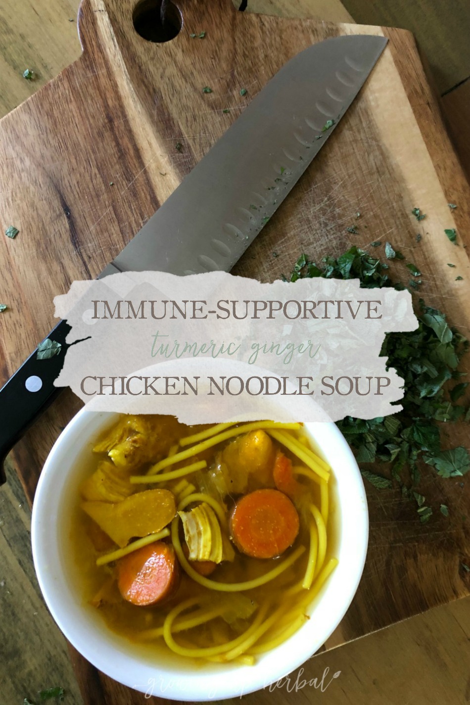 Immune-Supportive Turmeric-Ginger Chicken Noodle Soup | Growing Up Herbal | If you're looking for healthy foods for cold and flu season, you won't want to miss this spicy, immune-supportive turmeric-ginger chicken noodle soup!