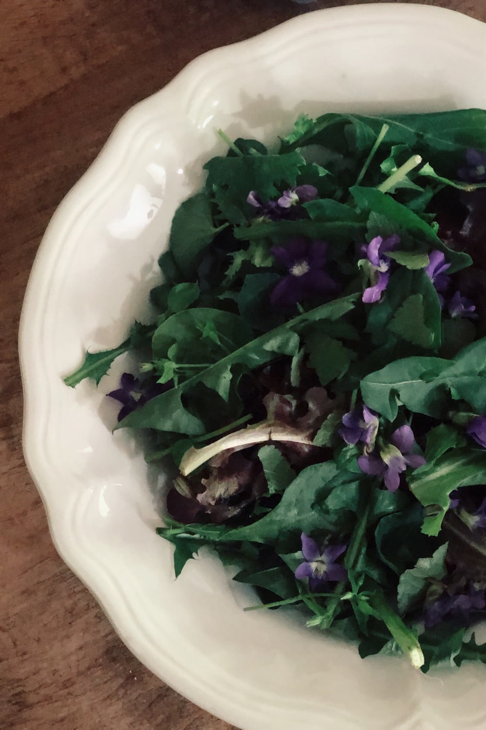 wildcrafted spring salad mix in bowl