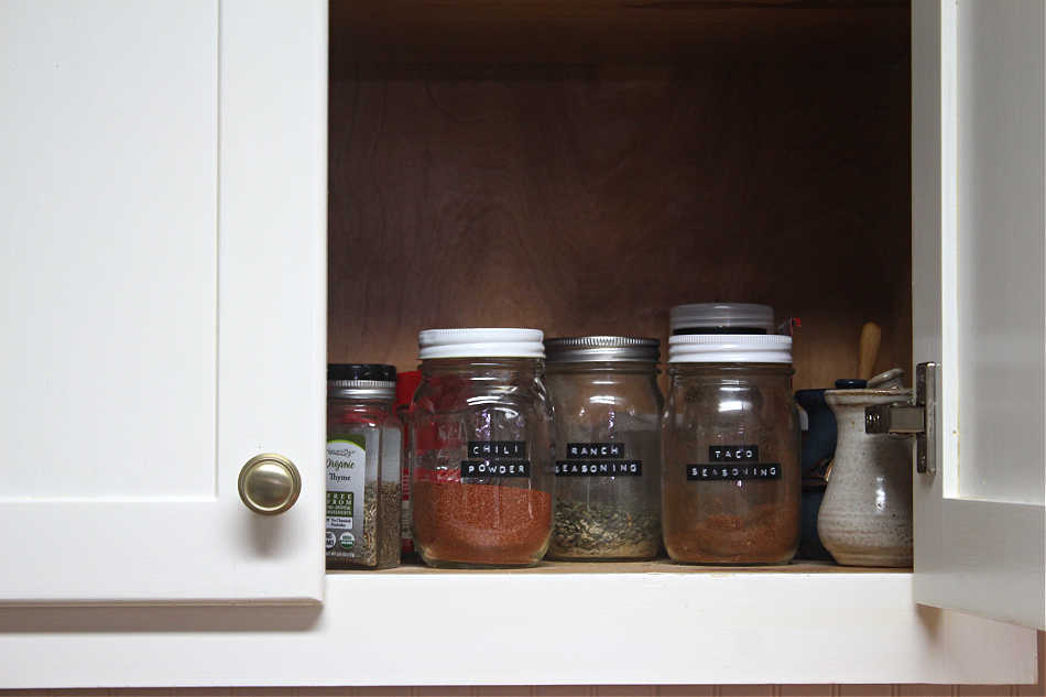 homemade spices in spice cabinet